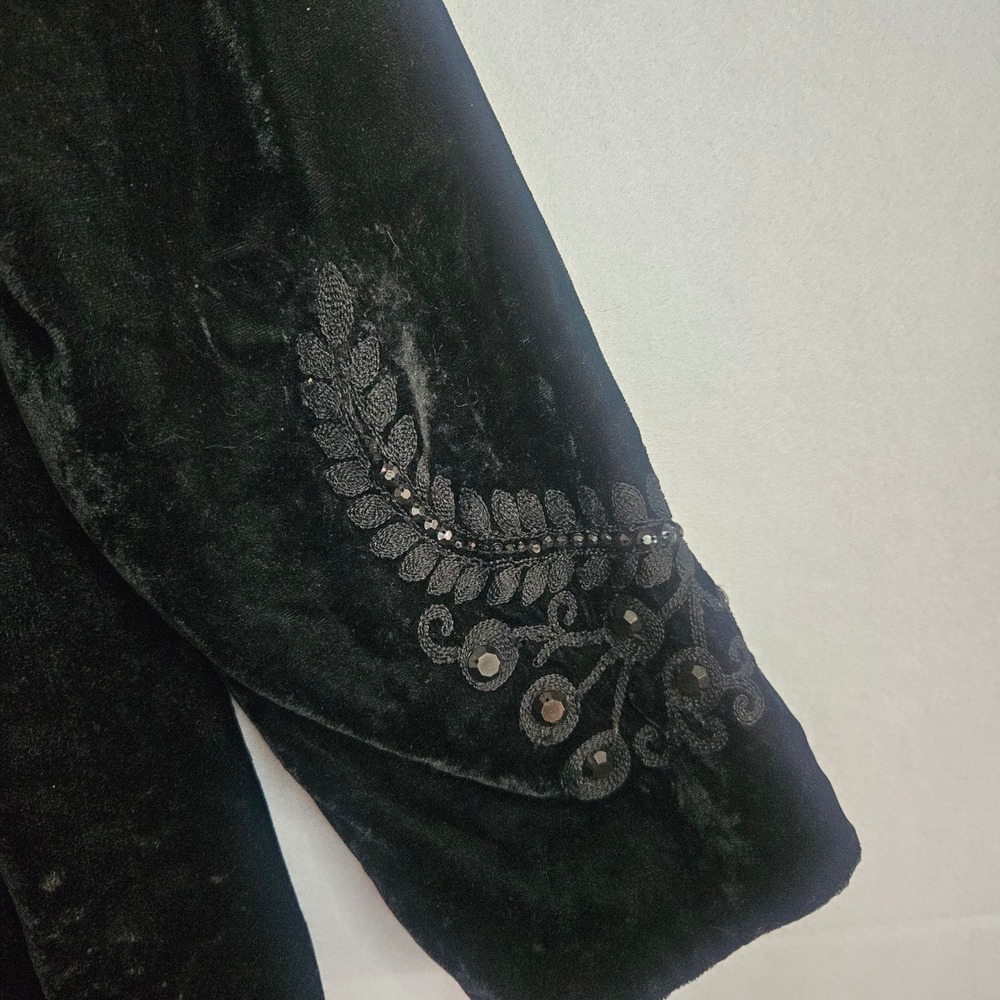 Soft Surroundings Black Velvet Embroidered Duster Coat Jacket Gold Lining Large - Picture 11 of 14